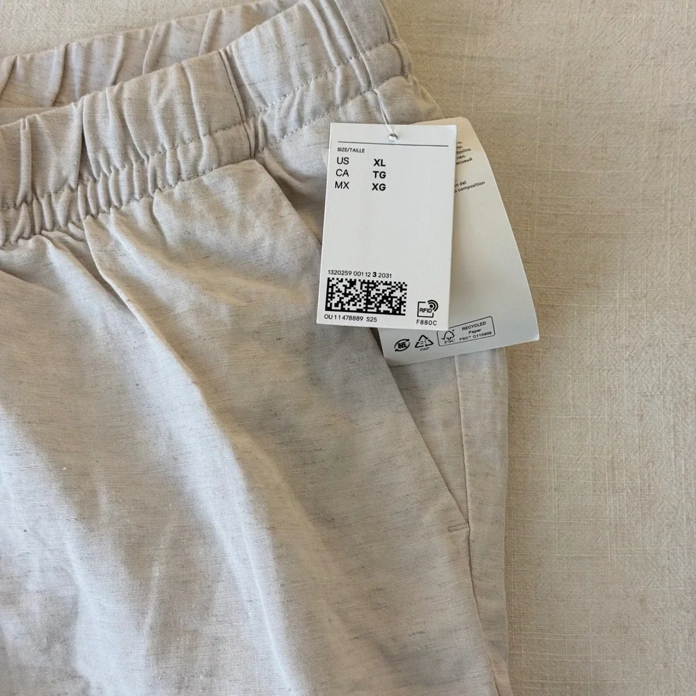 H&M MAMA Linen Blend Maternity Pants XL Beige Straight Leg Over Belly NWT